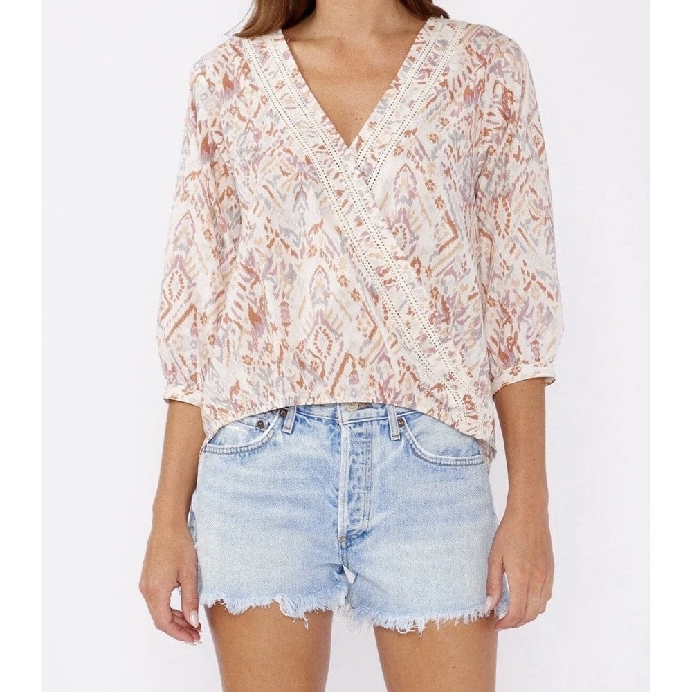 Lovestitch Sand Dune Surplice Ikat Top Size Small Faux Wrap Boho Festival